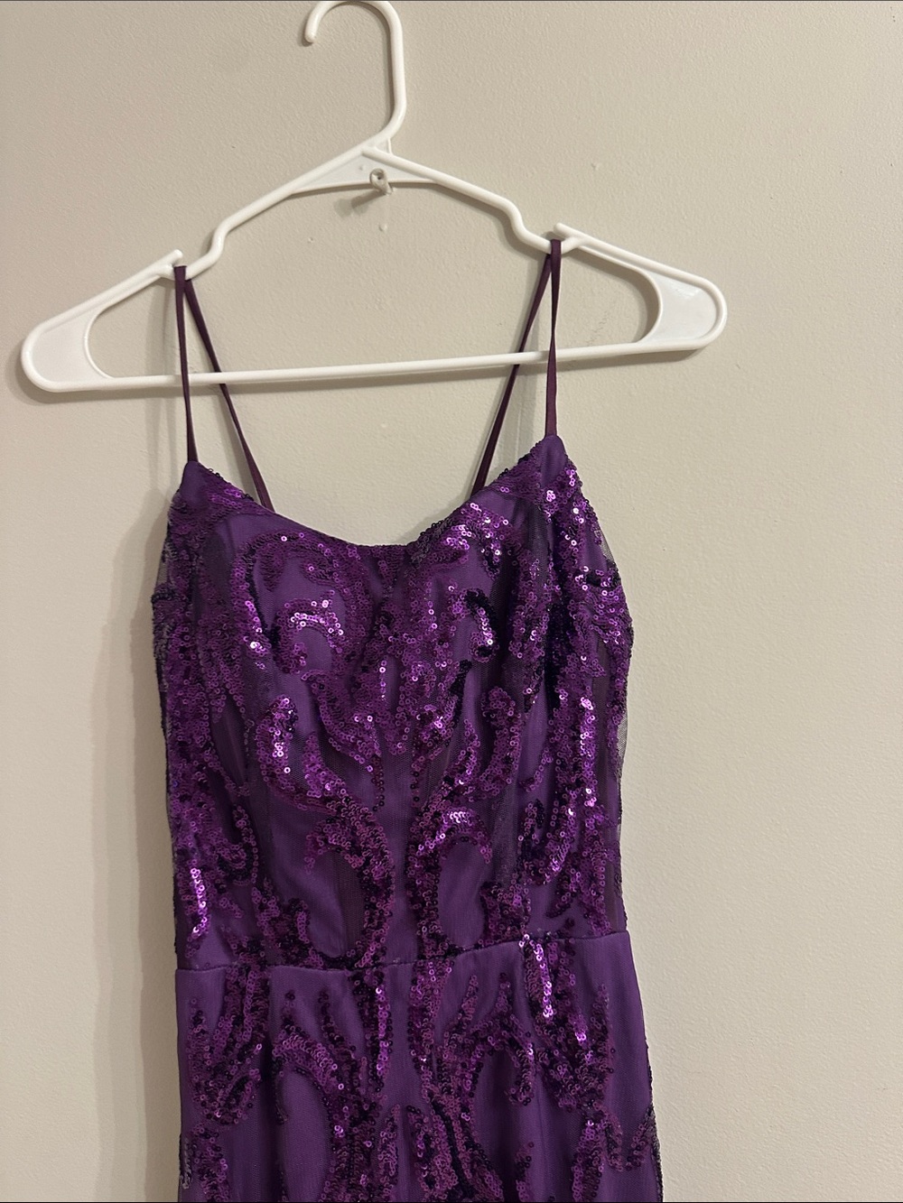 Sequin Purple Spaghetti-Strap Prom Dress